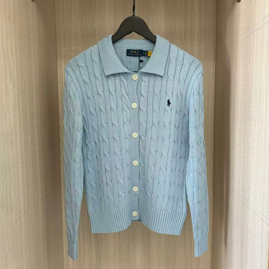 P240 RALPH LAUREN Eleven-color small label embroidered lapel long-sleeved knitted sweater men's and women's couple tops Color: white, black, navy blue (red label), navy blue (white label), apricot, gray, pink, red, khaki, blue, dark red Size: S M L XL Material: cotton Weight: 680g